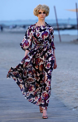 Cruise 2010 Chanel by Karl Lagerfeld Runway Look 33 Silk Chiffon Dress w Oversized Purple Floral Print