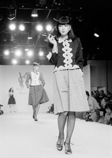 Spring 1980 Yves Saint Laurent & Ad Campaign Runway Purple Dress & Jacket Set w B&W Detailing