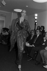 Incredible Fall 1979 Bill Blass Couture Red Silk Chiffon Dress w Gold Sequins & Mink Cuffs