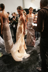 Superb Fall 2005 Richard Tyler Version of Runway Strapless Pale Blue & Ivory Silk Organza Dress