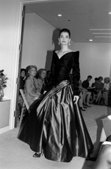 Fall 1987 Arnold Scaasi Black Strapess Velvet & Green Full Skirt Silk Dress