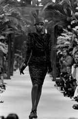 Fall 1985 Hubery de Givenchy Haute Couture Runway Plunge Black Silk Velvet Leopard Dress