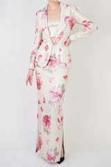 Spring 2001 Balmain by Oscar de la Renta Silk Floral Jacket, Skirt & Bandeau Dress Set Covered in Iridescent Sequins