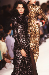 Iconic Fall 1989 Patrick Kelly Off Shoulder Silver Leopard Print Dress in a Soft Stretch Velour