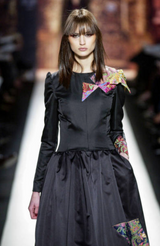 Fall 2002 Oscar de la Renta Runway Look 50 Deep Purple Silk Dress w Hand Applied Patchwork
