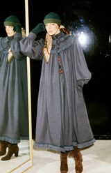 Phenomenal Fall 1977 Yves Saint Laurent Runway Deep Charcoal Grey Fringed Cape w Hood