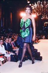 Fall 1988 Yves Saint Laurent Haute Couture Runway Look 79 Strapless Dress w Bows & Matching Cape