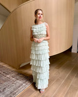 Spectacular Cruise 2009 Christian Dior by John Galliano Soft Pastel Blue-Green Ruffle Dress w Beading