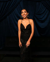 Gorgeous Fall 2003 Valentino Densely Beaded Bias Cut Black Silk Chiffon Dress