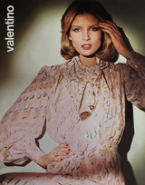 Chic Spring 1974 Valentino by the Original Mr. Valentinop Green Silk Shell Print Top & Head Scarf
