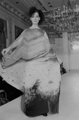 Incredible Spring 1978 Hanae Mori Brilliant Pink & Coral Sunset & Floral Caftan Dress & Cape Overlay