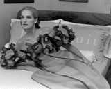 Book Documented Spring 1988 Bill Blass Bright Pink Silk & Black Net Ruffle Dress w Pouf Sleeves