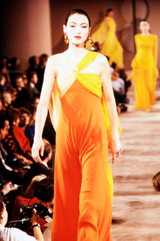 Gorgeous Spring 1989 Bill Blass Runway Black Silk Halter Chiffon w Trailing Shoulder Panels