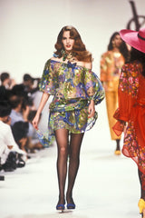 Spectacular Spring 1990 Yves Saint Laurent Runway Adjustable Length Metallic Silk Chiffon Dress