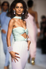 Phenomenal Spring 1991 Original Valentino Runway Pale Pink & Pastel Green Strapless Cut Out Dress