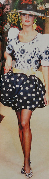 Spectacular Spring 1992 Yves Saint Laurent Haute Couture Look 47 Runway Dot & Embroidered Floral Pouf Dress
