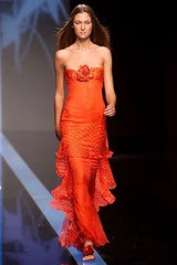 Prettiest Spring 2002 Valentino Runway Strapless Red Dot Silk Chiffon Dress w Ruffled Tiers