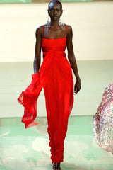 Prettiest Spring 2003 Original Valentino Runway Look 64 Red Silk Dress w Silk Chiffon Ties