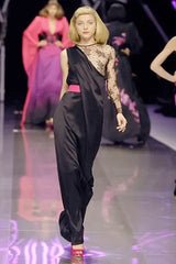 Fabulous 2008 Alexander McQueen Strapless Black Silk Dress w Vibrant Pink Patent Leather Belt
