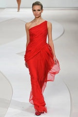 Prettiest Spring 2009 Valentino by Alessandra Facchinetti Look 31 Red Silk Chiffon One Shoulder Dress