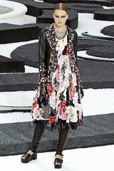 Fantastic Spring 2011 Chanel by Karl Lagerfeld Runway Look 48 Leather Jacket w Floral Silk Detailing