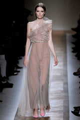 Prettiest Spring 2011 Valentino by Pierpaolo Piccioli & Maria Grazia Chiuri Pastel Coral Ruffled One Shoulder Silk Chiffon Dress