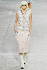 Spring 2014 Chanel by Karl Lagerfeld Runway Look 7 Pink Tweed & Silver Detailed Skirt