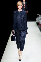 Ad Campaign Spring 2016 Giorgio Armani Runway Look 29 Three Piece Navy Top, Pant & Neckpiece Set