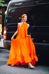 Resort 2016 Stella McCartney Runway Finale Look 34 Silk Dress w Gold Metal Collar & Ruffled Hem