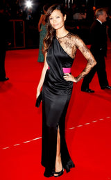 Fabulous 2008 Alexander McQueen Strapless Black Silk Dress w Vibrant Pink Patent Leather Belt