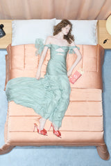 Phenomenal Spring 1991 Original Valentino Runway Pale Pink & Pastel Green Strapless Cut Out Dress