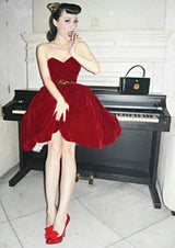 2012 Dolce & Gabbana Limited Edition Strapless Deep Red Velvet Dress w Extremely Full Skirt