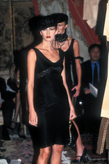 Exceptional Spring 1999 Christian Dior by John Galliano Black Bias Cut Silk Dress w Lace Detailing