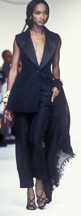 Chic Spring 1993 or 1996 Christian Dior by Gianfranco Ferre Numbered White Tux Pant Suit