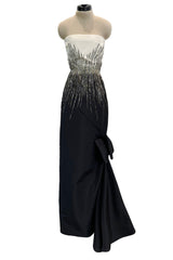 Exceptional Spring 1997 Nina Ricci by Gerard Pipart Haute Couture Runway Black & White Strapless w Beaded Details