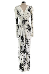 Fantastic Spring 1982 Yves Saint Laurent Haute Couture Runway Unlabeled Black & White Print Plunge Dress
