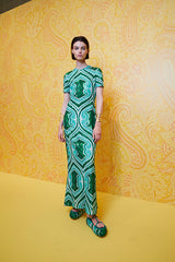 Magnificent Spring 2022 Etro Runwy Look 38 Fully Sequinned Green Silk Chiffon Full Length Dress