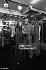 Dramatic Fall 1971 Loris Azzaro Black Jersey Full Length Cape w Hood