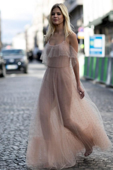 Fall 2016 Valentino by Pierpaolo Piccioli Nude Pink Net Dress w Scattered Silver Sequin & Beads