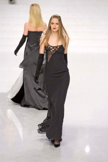 Fall 2006 Valentino Black Silk Dress w Shocking Sequin & Net Side Panel