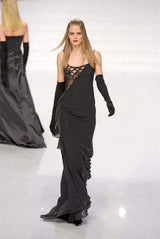 Fall 2006 Valentino Black Silk Dress w Shocking Sequin & Net Side Panel