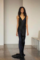 Resort 2008 Nina Ricci by Olivier Theyskens Runway Look 28 Bias Cut Blue & Black Dress w Feather Detailing & Train