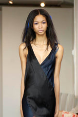 Resort 2008 Nina Ricci by Olivier Theyskens Runway Look 28 Bias Cut Blue & Black Dress w Feather Detailing & Train