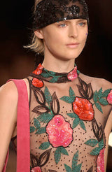 Dreamy Spring 2002 Blumarine Runway Black Silk Net & Chiffon Floral Sequin & Bead Dress
