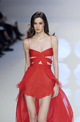 Spring 2004 Valentino by the Original Mr. Valentino Black Pleated Bodice & Ruffle Skirt Dress