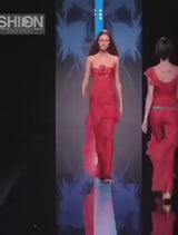 Prettiest Spring 2002 Valentino Runway Strapless Red Dot Silk Chiffon Dress w Ruffled Tiers