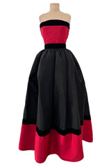 Exceptional c.1990 Nina Ricci by Gerard Pipart Haute Couture Strapless Red & Black Silk Dress