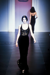 Fall 1995 Valentino by the Original Mr Valentino Runway Black Velvet Dress w Sequin Detailing
