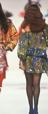 Spectacular Spring 1990 Yves Saint Laurent Runway Adjustable Length Metallic Silk Chiffon Dress