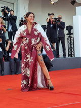 Extraordinary Spring 2022 Valentino by Pierpaolo Piccioli Look 78 Burgundy & White Embroidered Robe Dress